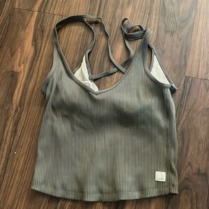 Olive Green Vuori Women’s Workout Cropped Tank with Built in Bra